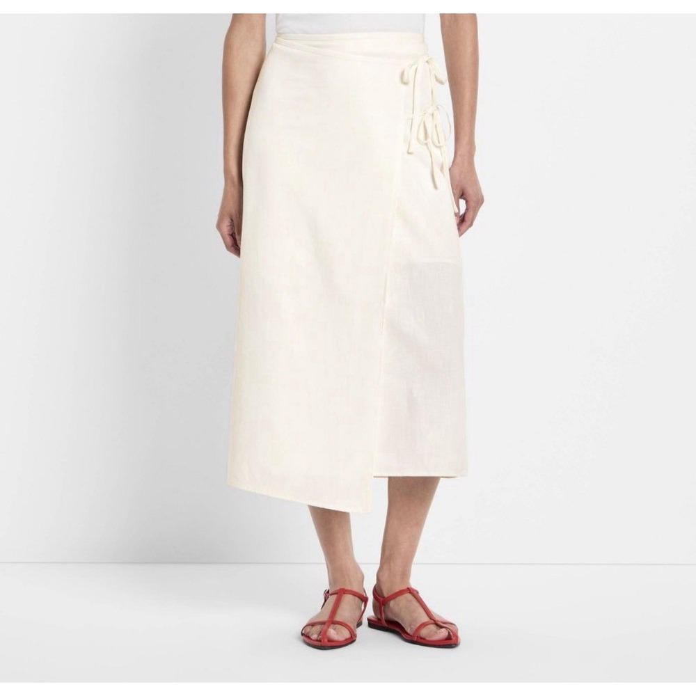 Future Collective Midi Wrap Skirt Women's L Ivory Mid-Rise Cotton Blend Lined